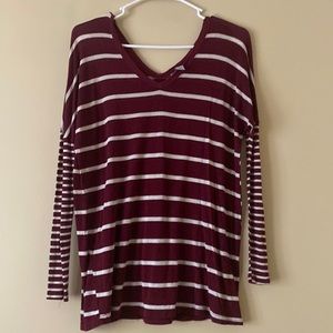 Charlotte Russe Maroon and White Striped Long Sleeve - size XS